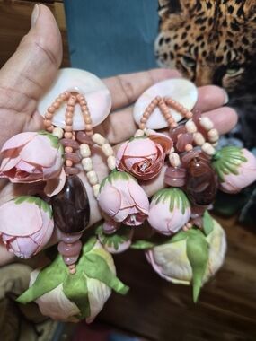 Pink Floral Beaded Statement Drop Earrings